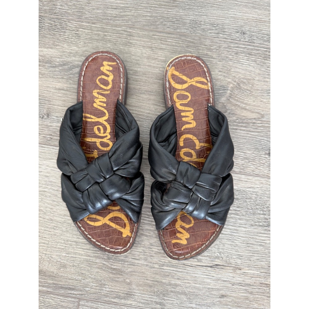 Sam Edelman Bay 8 Black Leather Knotted Slide Sandals Croc Embossed Size 8